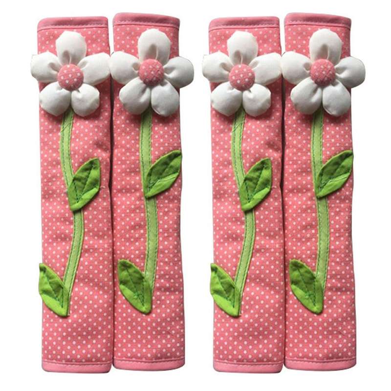 4pcs Flower Polka Dot Door/refrigerator Handle Cover Gloves Pink