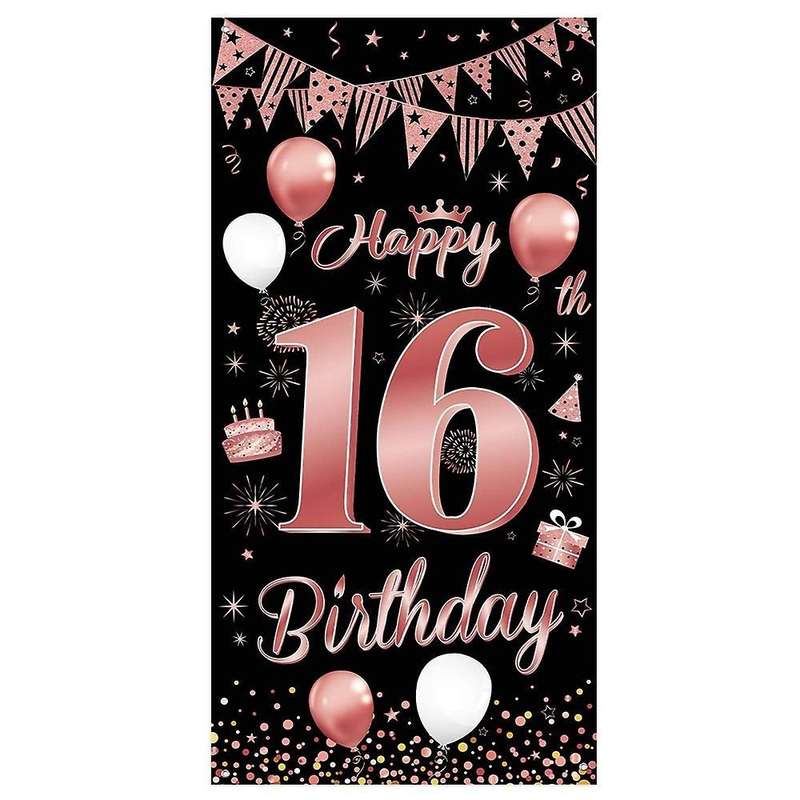 16th Birthday Party Decorations Banner Background, Rose Gold
