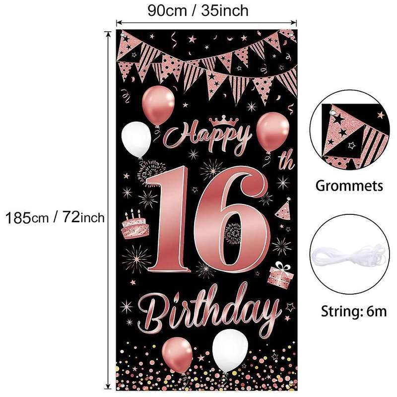 16th Birthday Party Decorations Banner Background, Rose Gold
