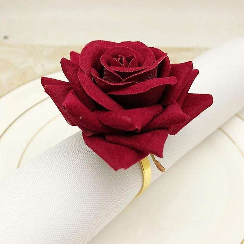 6pcs/lot Romantic Rose Napkin Rings Alloy for Wedding Holiday Banquet