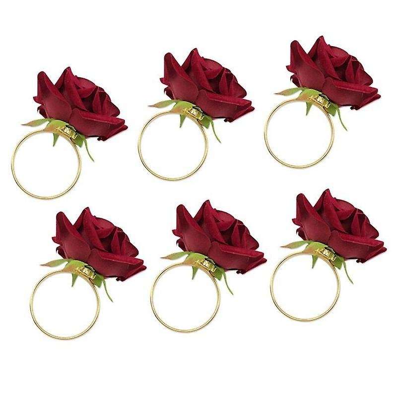 6pcs/lot Romantic Rose Napkin Rings Alloy for Wedding Holiday Banquet