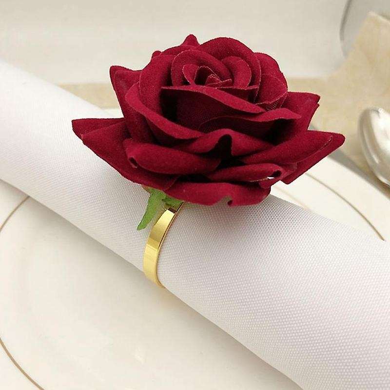 6pcs/lot Romantic Rose Napkin Rings Alloy for Wedding Holiday Banquet
