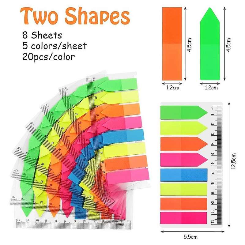 Adhesive Strips, Page Markers,1280 Pcs,sticky Notes, 5 Colors, 8 Sets