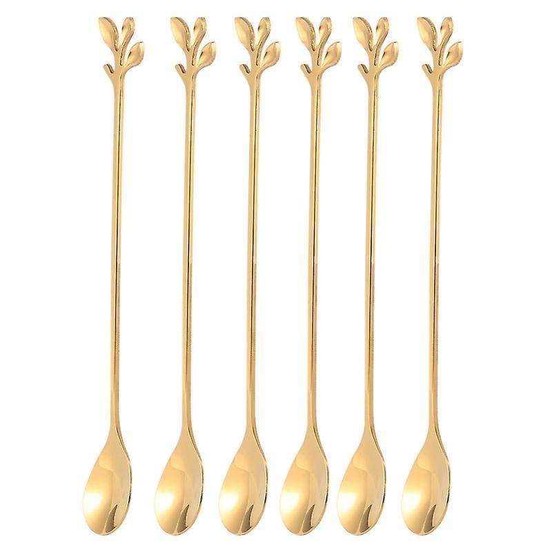 Iced Tea Spoons Set, Gold Leaf Cocktail Stirring Spoons (gold,6)