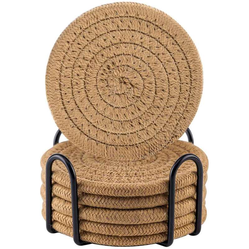 Coaster with Stand for Table Protection Absorbent Hand-woven Coaster