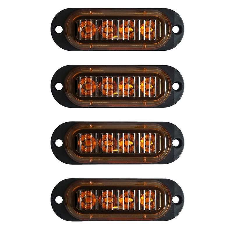 4pcs 4led Led Light Head Emergency Beacon Hazard Warning Light Yellow