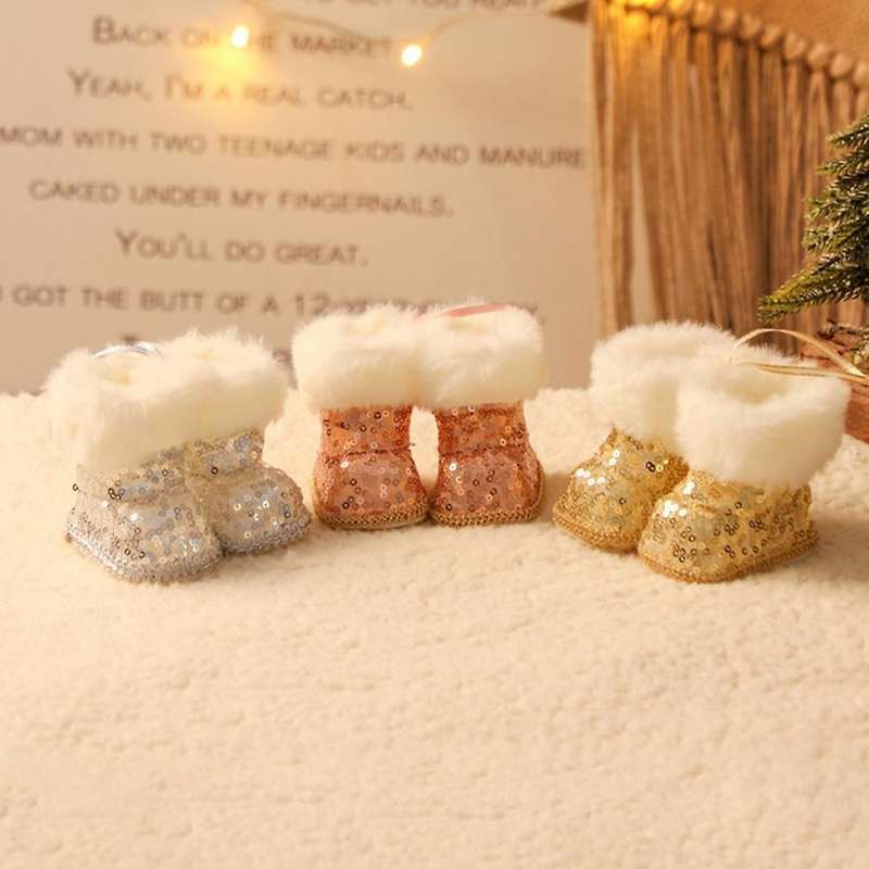 3 Pairs Christmas Plush Boot Shoe Toy Xmas Tree Hanging Pendant