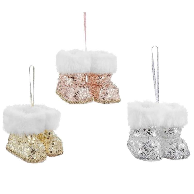 3 Pairs Christmas Plush Boot Shoe Toy Xmas Tree Hanging Pendant