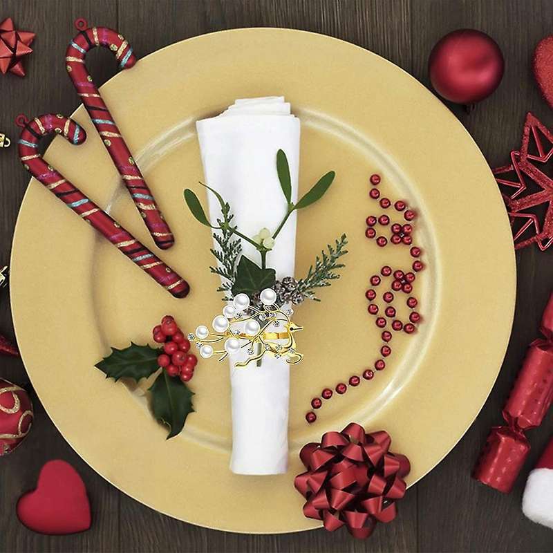 Set Of 6 Deer Napkin Ring Holder, Golden Napkin Rings with Rhinestone