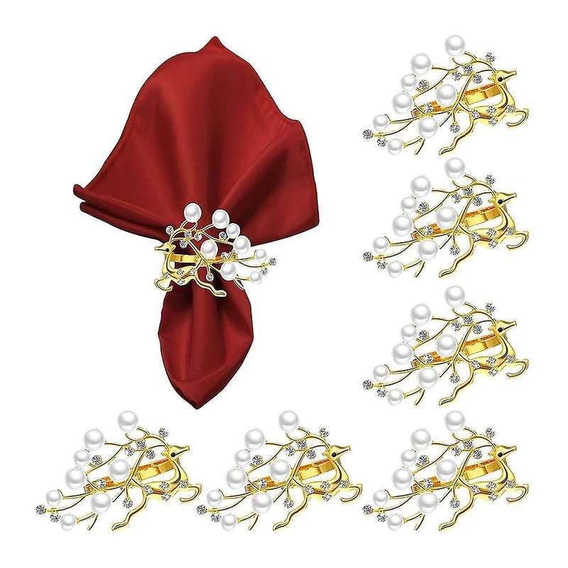 Set Of 6 Deer Napkin Ring Holder, Golden Napkin Rings with Rhinestone