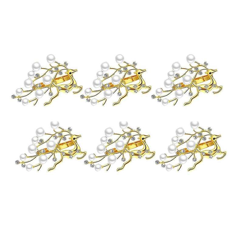 Set Of 6 Deer Napkin Ring Holder, Golden Napkin Rings with Rhinestone