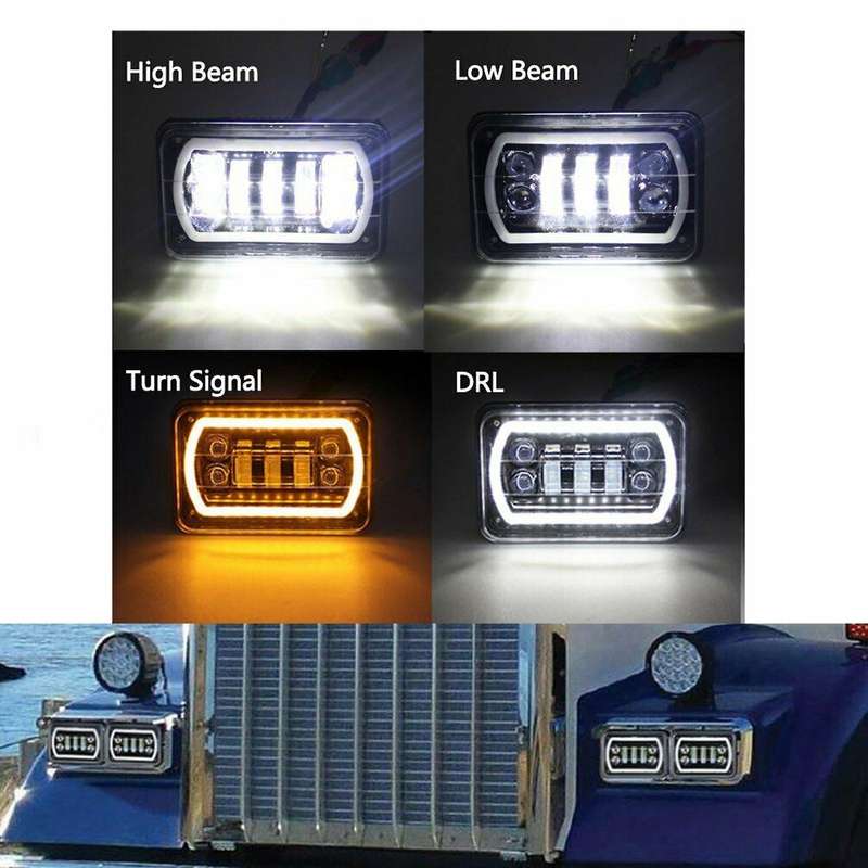 2x 4x6 Inch Led Head Light Lamp Hi-lo Beam Drl Light for Jeep