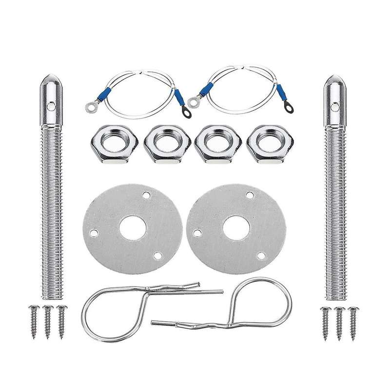 Universal Mount Bonnet Hood Pin Lock Latch Kit Racing Alloy Silver
