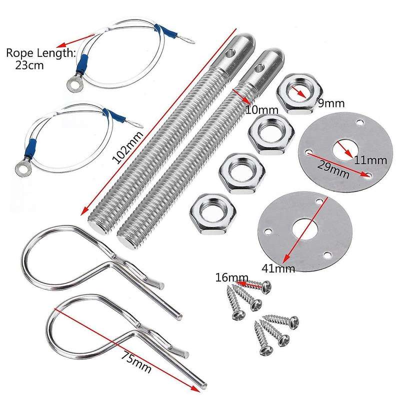 Universal Mount Bonnet Hood Pin Lock Latch Kit Racing Alloy Silver