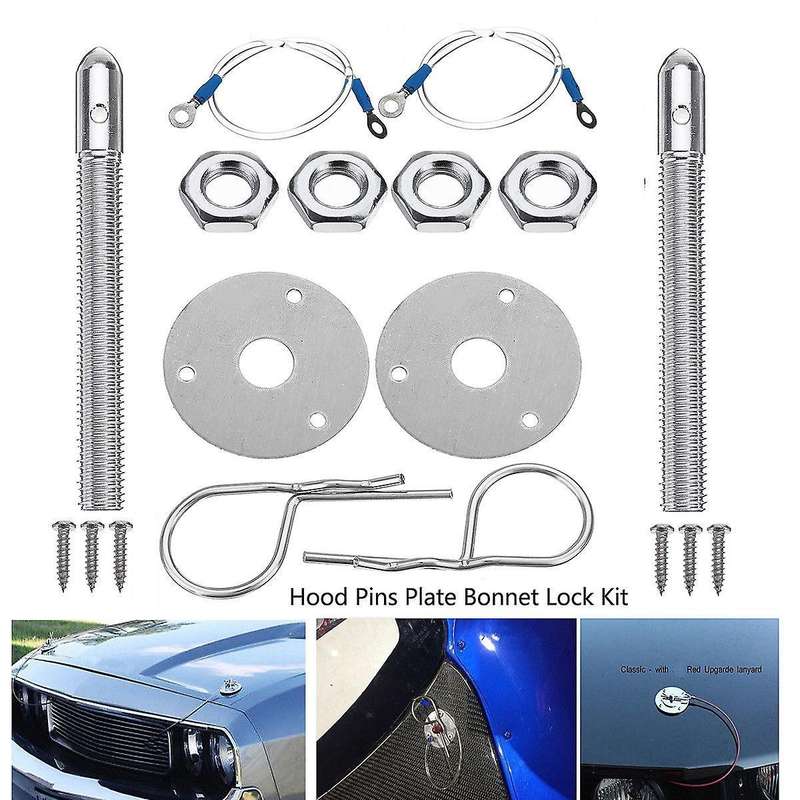 Universal Mount Bonnet Hood Pin Lock Latch Kit Racing Alloy Silver