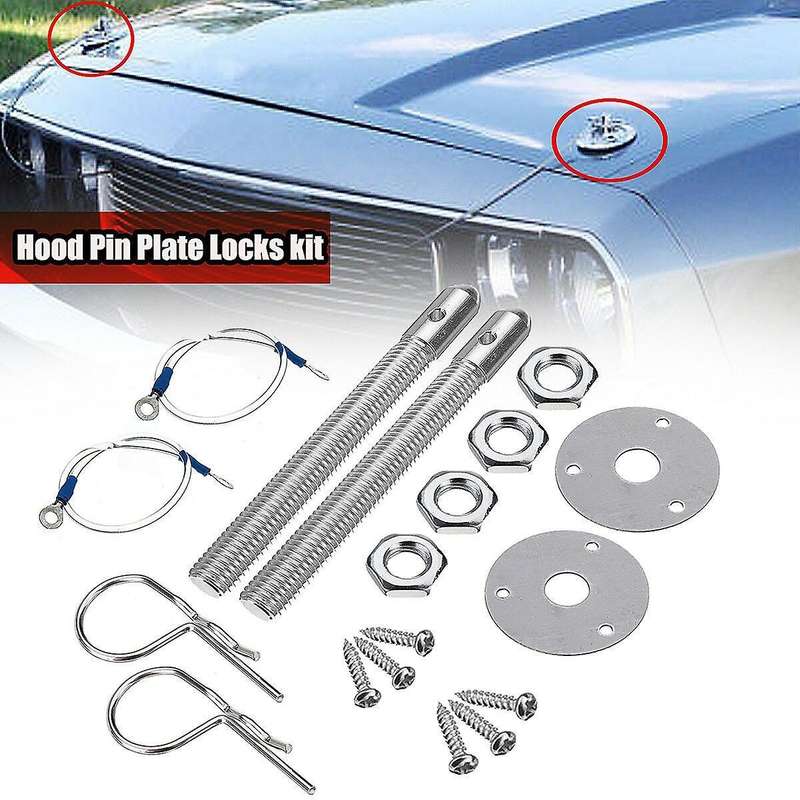 Universal Mount Bonnet Hood Pin Lock Latch Kit Racing Alloy Silver