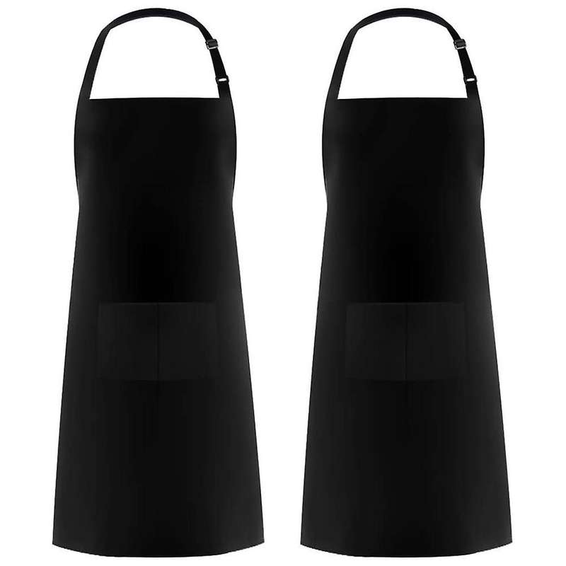 2 Pack Polyester Adjustable Bib Apron with 2 Pockets Cooking