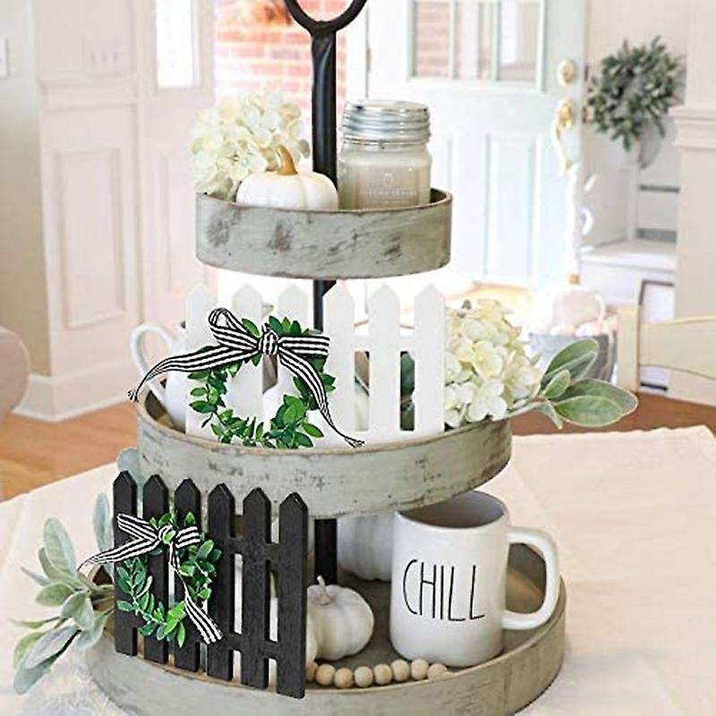 2pcs Farmhouse Wooden Picket Fence Tiered Tray Decoration Frame