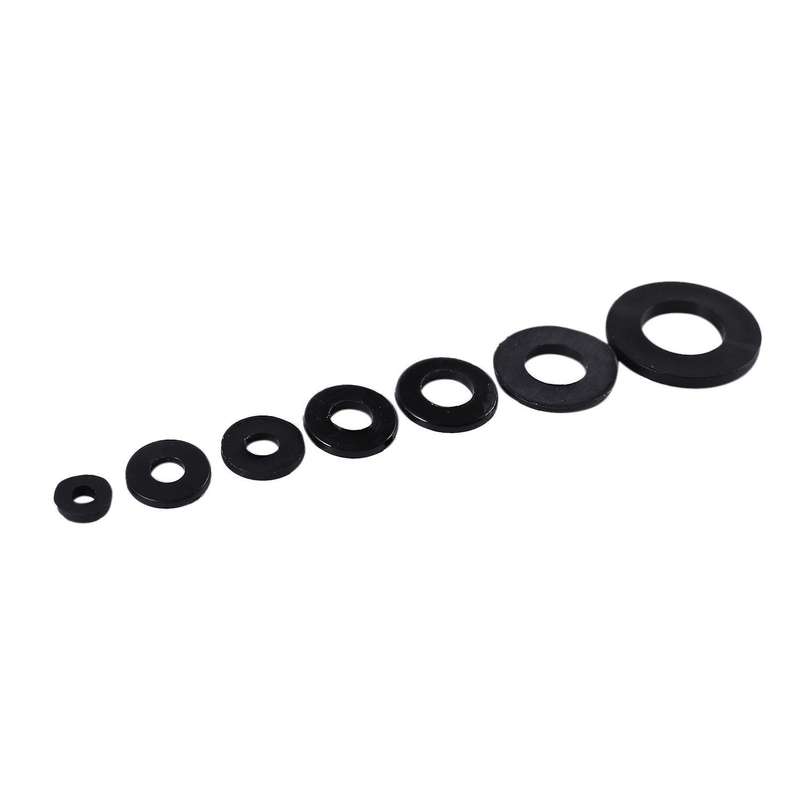 Nylon Flat Round Plastic Washer Assortment Kit Black 350pcs