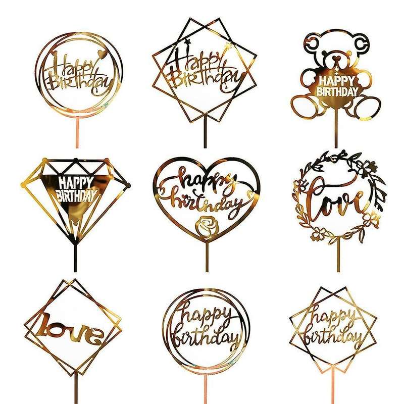 10pcs Birthday Cake Insert Card Acrylic Insert Flag Kids Party