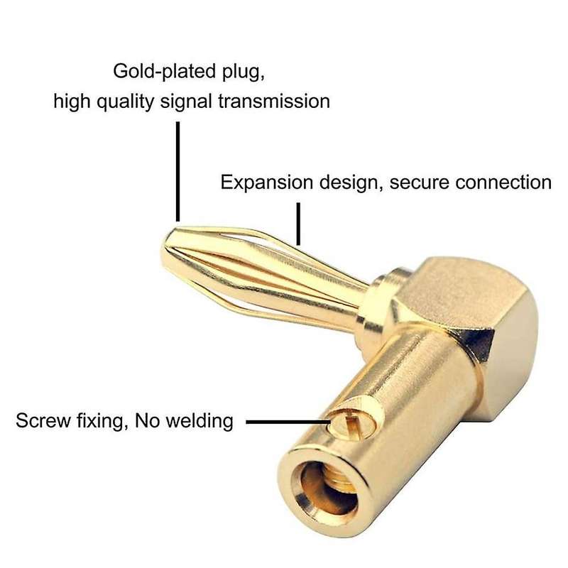 Set Of 8 Gold Plated 90 Degree Right Angle Banana Plugs