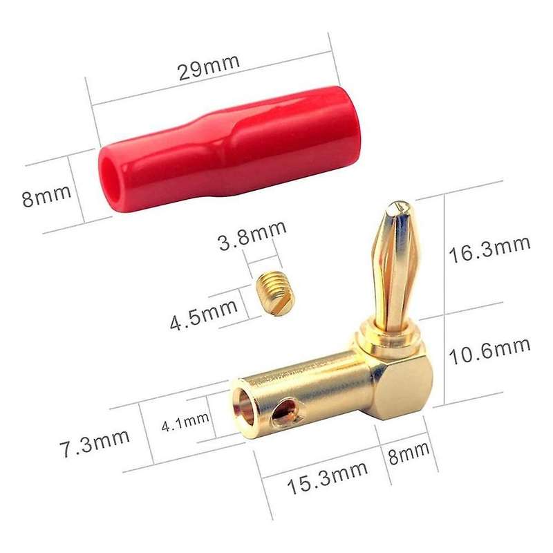 Set Of 8 Gold Plated 90 Degree Right Angle Banana Plugs