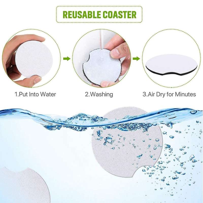 16 Pcs Blank Coasters Diy Car Cup Coaster Absorbent Car Coasters