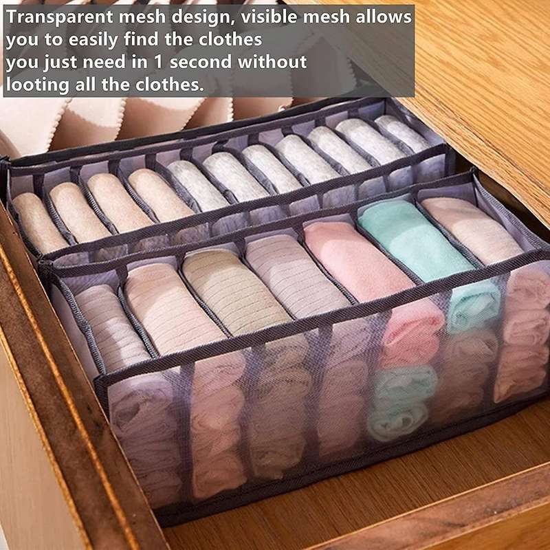 4 Set Underwear Drawer Organizer Sock Organizer,nylon Mesh - Gray