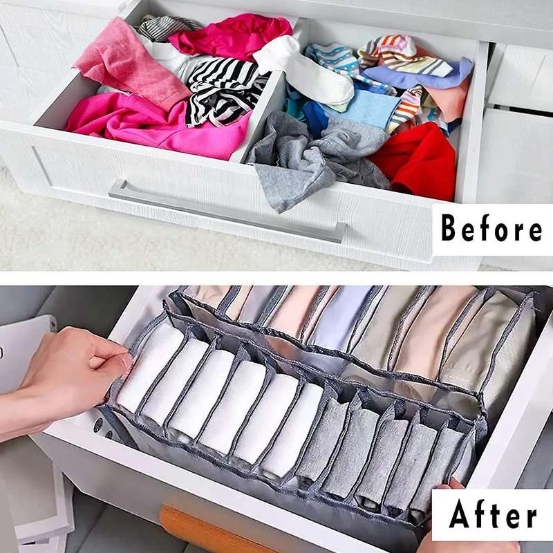 4 Set Underwear Drawer Organizer Sock Organizer,nylon Mesh - Gray
