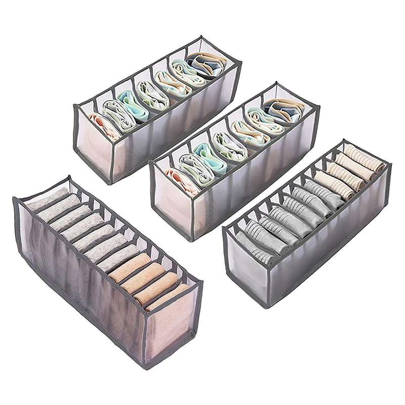 4 Set Underwear Drawer Organizer Sock Organizer,nylon Mesh - Gray