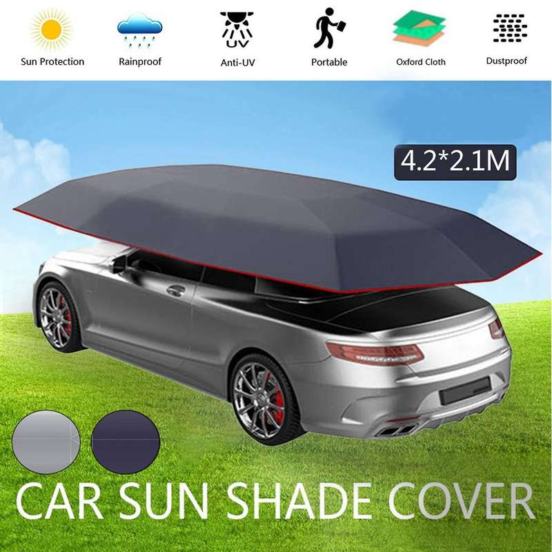 2x Car Sun Shade Umbrella Cover Tent Cloth 4.2 X 2.1m Silver