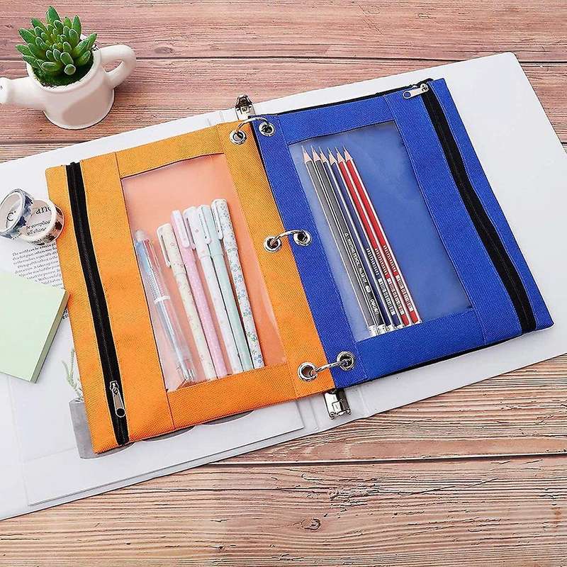 3pcs Color Pencil Bag for 3 Ring Binders Double Zipper Bag