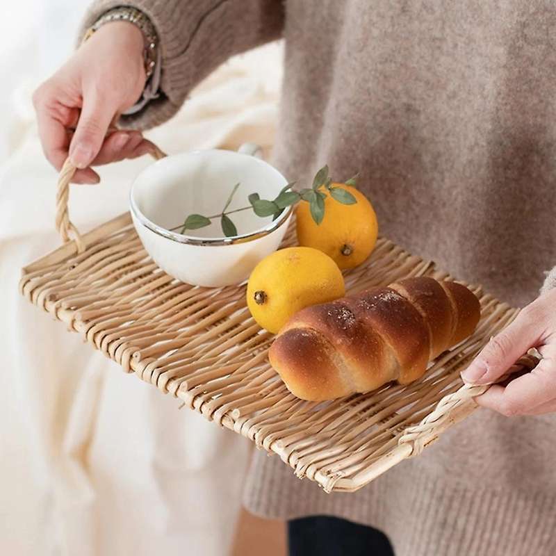 Handwoven Rattan Fruit Tray Storage Tray Wooden Round Basket-round