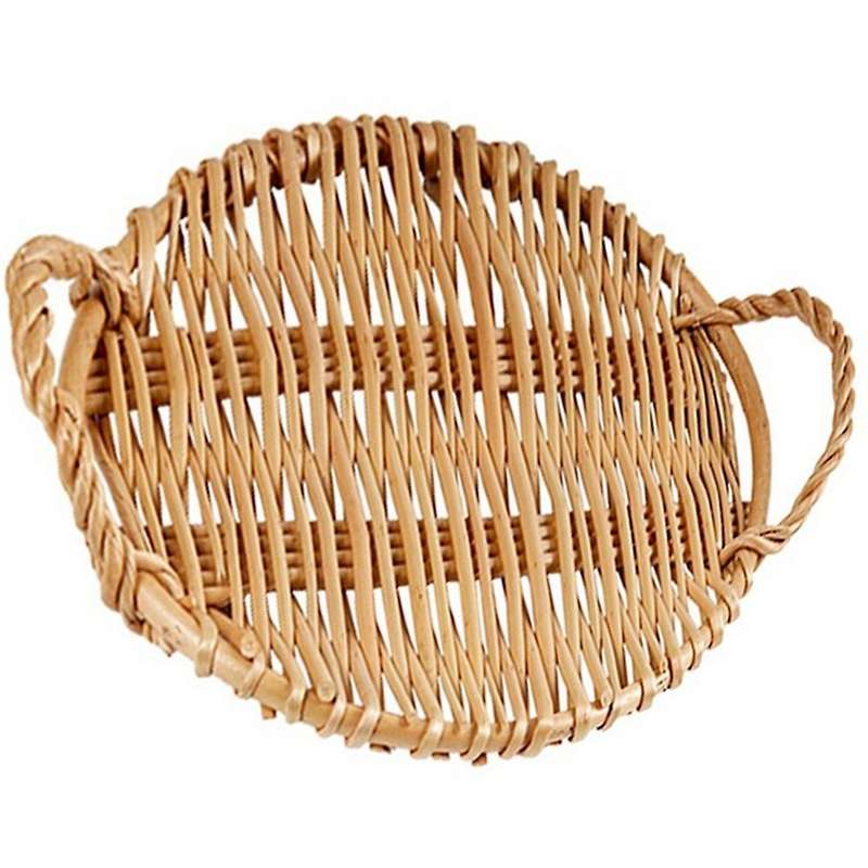 Handwoven Rattan Fruit Tray Storage Tray Wooden Round Basket-round
