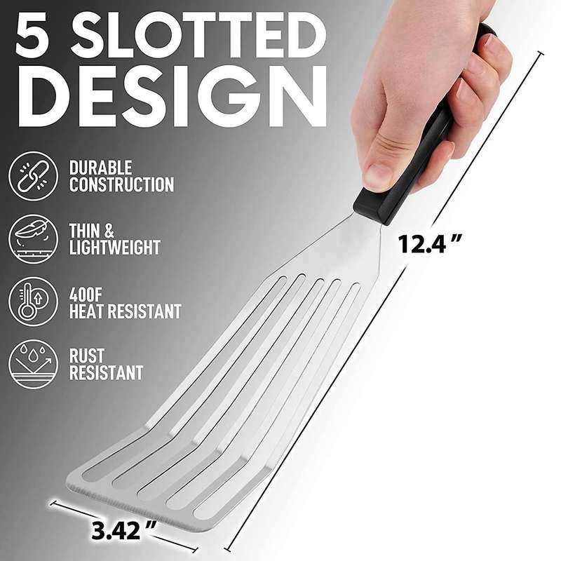 12.4inch Fish Spatula- Slotted Fish Turner Spatula with Sloped Head