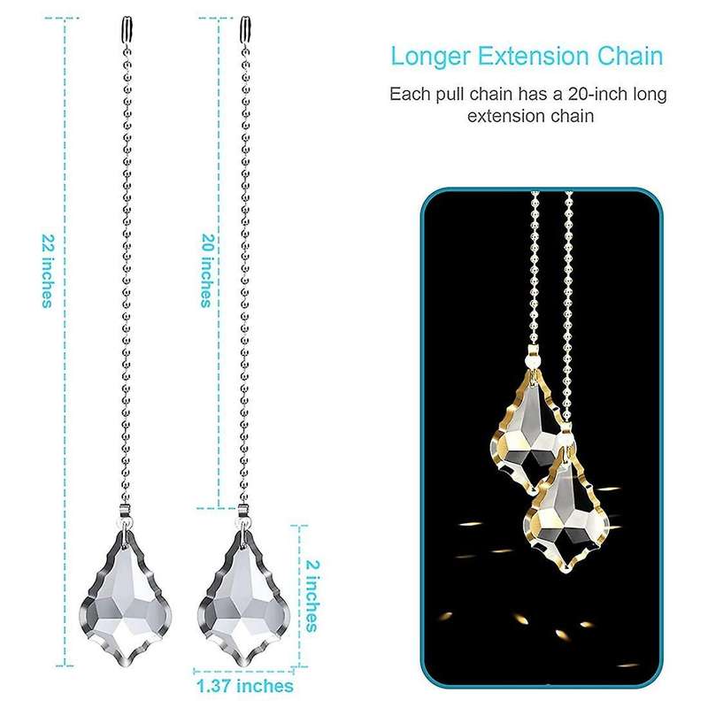 4pcs Ceiling Fan Pull Chains, Premium Crystal Fan Pull Chain