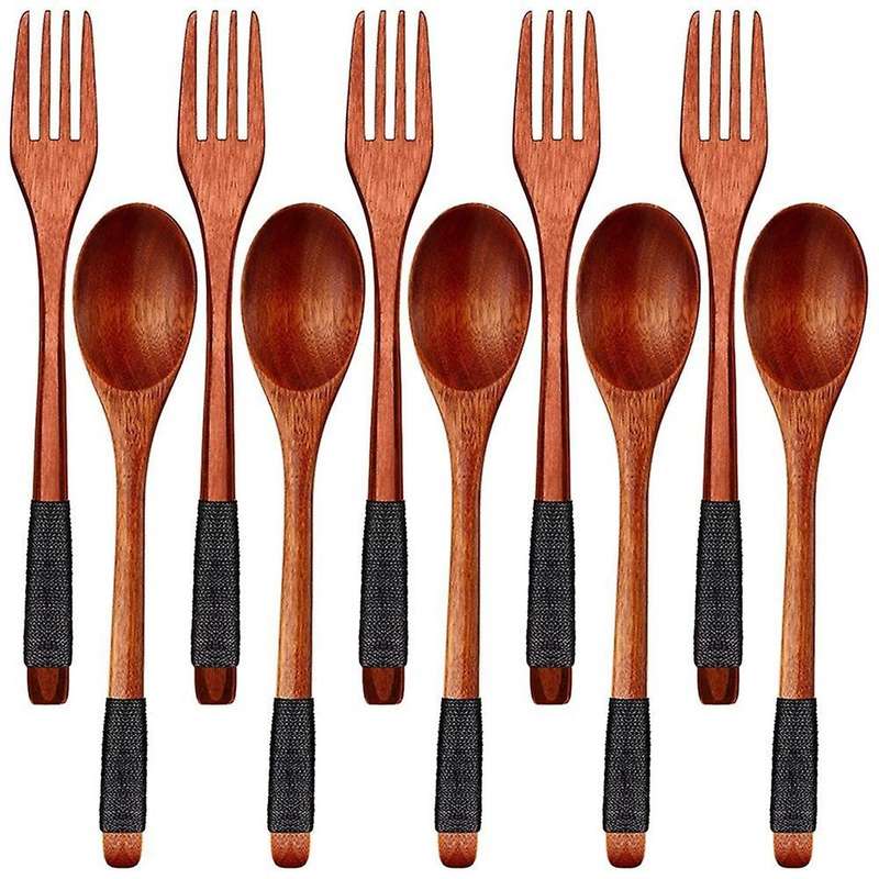 Wooden Spoons Forks Japanese Style Wooden Utensils Set (10 Pieces)
