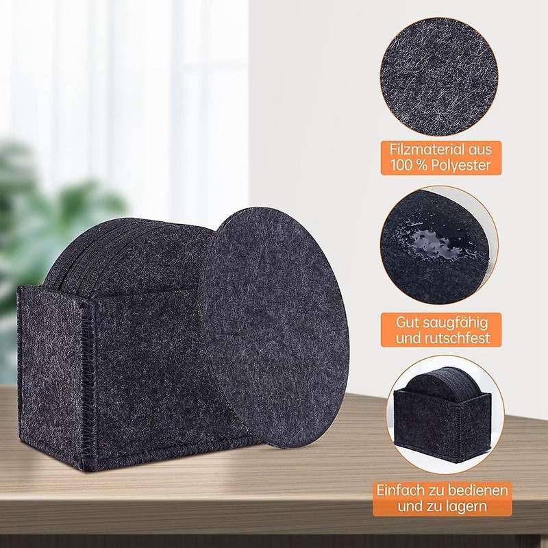 Washable Coasters for Glasses, Set Of 12, Round Drinks, Cups, (black)