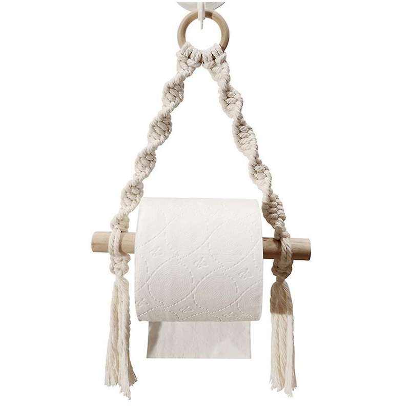 Hand Woven Wooden Toilet Paper Holder Bathroom Towel Storage Rack
