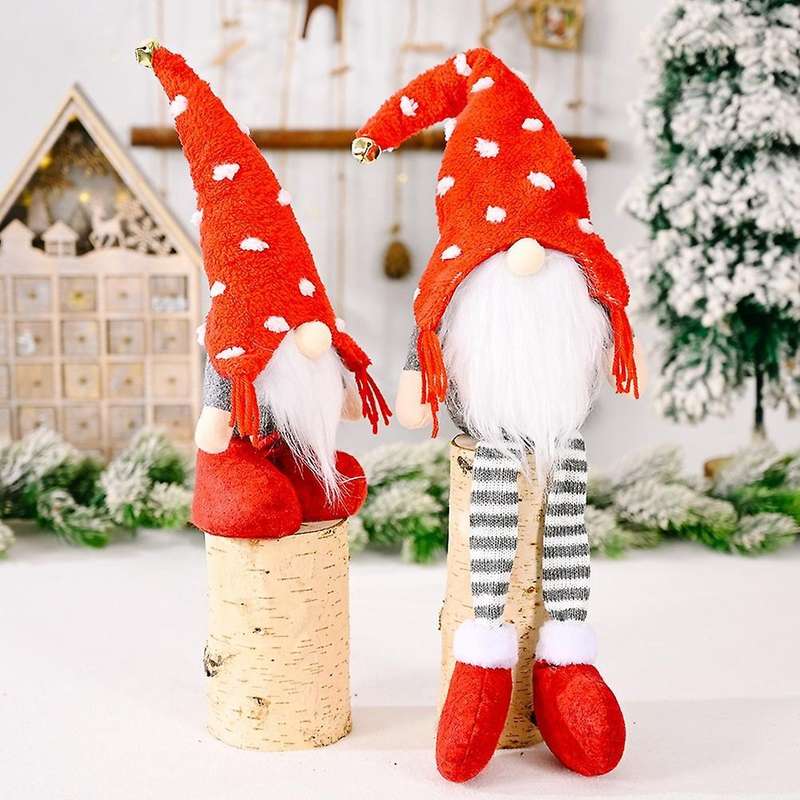 Christmas Long Legged Santa Gnome Plush Doll Ornament Xmas Elf Toys-b