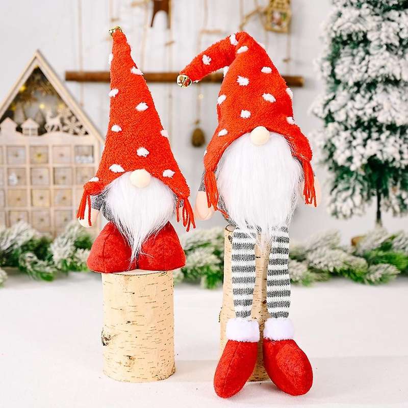 Christmas Long Legged Santa Gnome Plush Doll Ornament Xmas Elf Toys-b