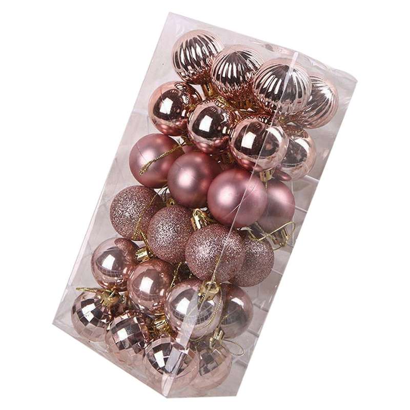 36pcs 4cm Plastic Christmas Ball Pearly Matte Light Shaped,rose Gold