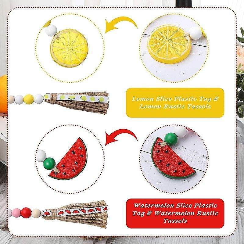 2pcs Fruit Wood Beaded Garland with Rustic Tassels,lemon with Tassels