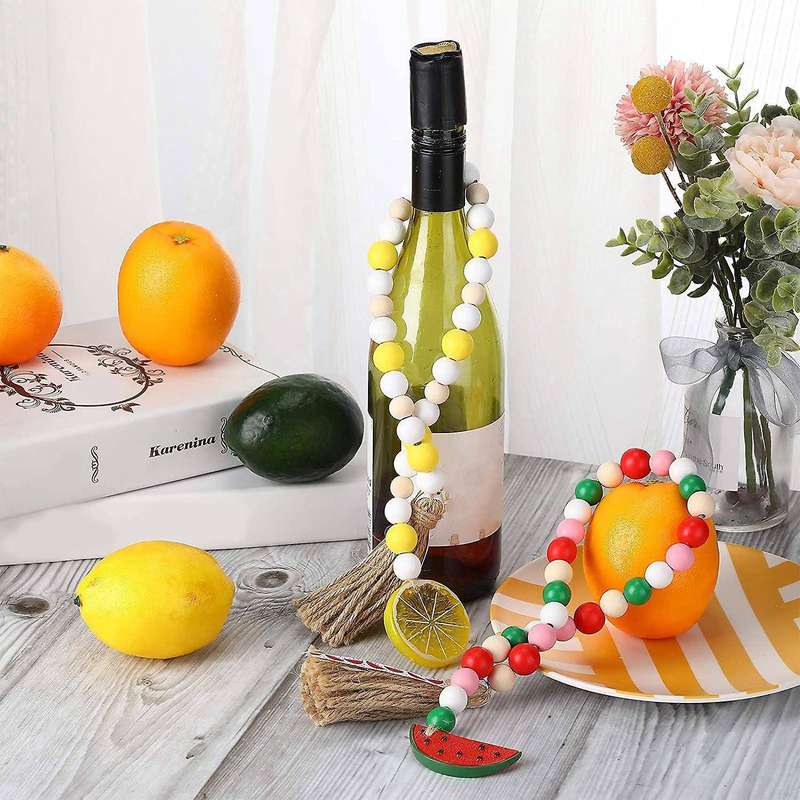 2pcs Fruit Wood Beaded Garland with Rustic Tassels,lemon with Tassels