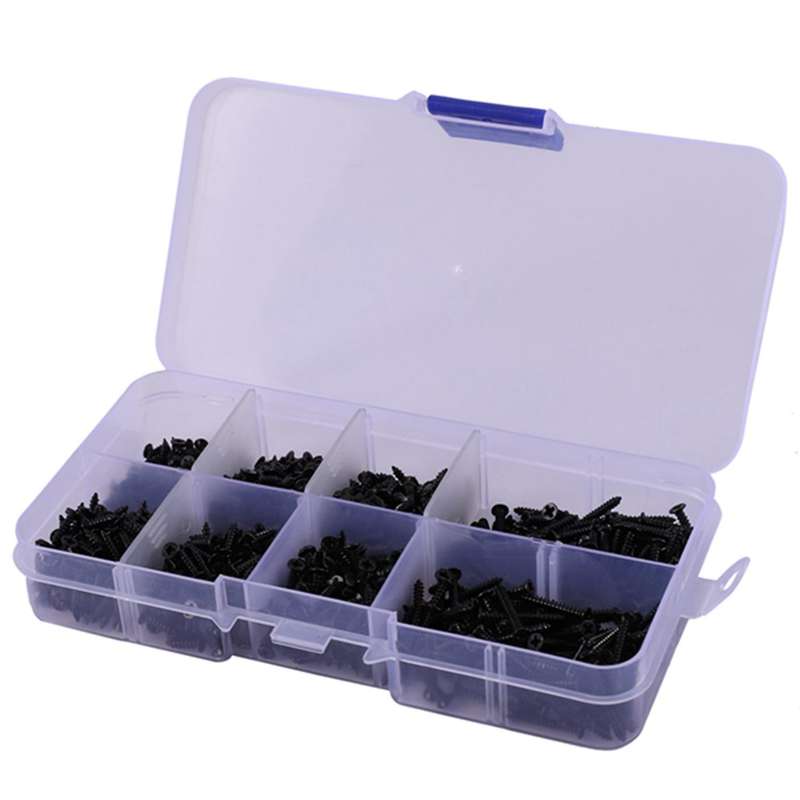 800pcs/lot Self Tapping Carbon Steel Cross Head Screw Bolt Set Black