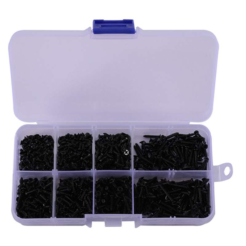 800pcs/lot Self Tapping Carbon Steel Cross Head Screw Bolt Set Black