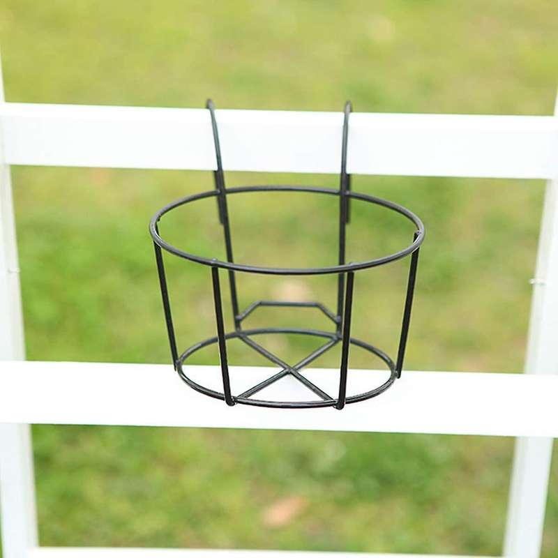 Balcony Flower Stand Wrought Iron Potted Plant Hanging Mount(black)