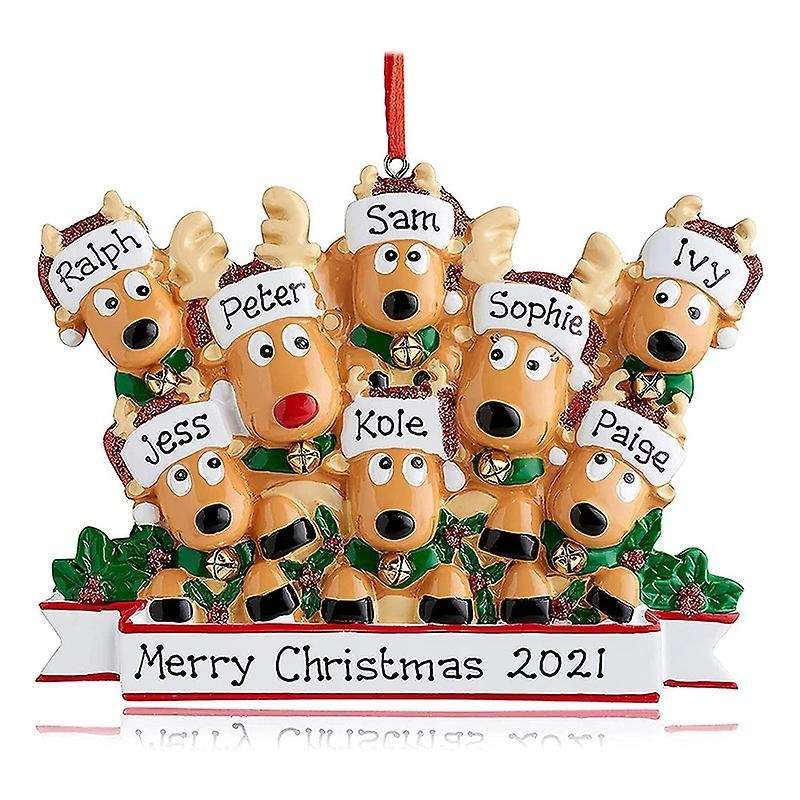 Personalized Deer Christmas Tree Ornament - Cute Deer (family Of 8)
