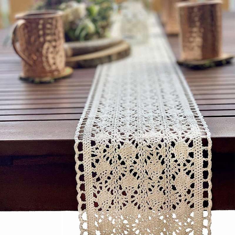Table Runner Macrame for Wedding In Boho Style Beige Cream