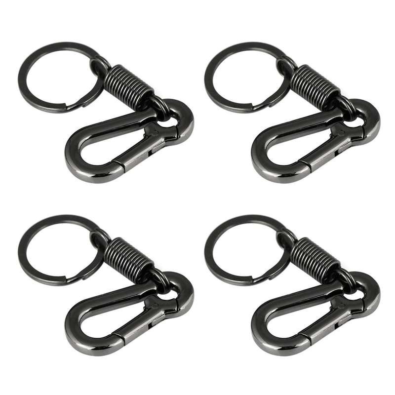 4x Sturdy Carabiner Key Chain Key Ring Polished Key Chain, Black